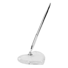 lasenersm 1 Piece Pen Holder Pen Stand Signing Pen Set Silver Guest Sign In Pen and Pen Stand Set Wedding Signing Pen Set Wedding Guest Book Pen with Acrylic Pen Stand(Heart Style)