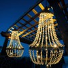 Hanging Solar Lantern Outdoor, 28” Modern Clear Crystal Acrylic Chandelier