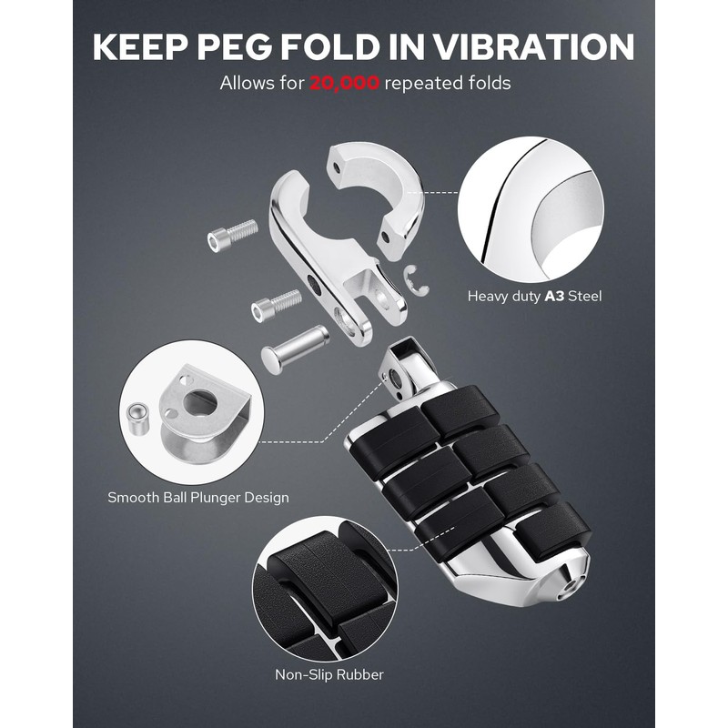 Benlari Highway Pegs P-Clamp, A3 Steel Motorcycle Foot Pegs Fit