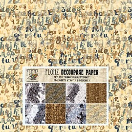 Decoupage Paper Pack (24 Sheets 6"x6") Funky Fun Lettering # Vintage Styled Pattern Paper for Decoupage, Craft and Scrapbooking