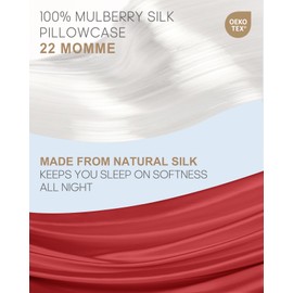 THXSILK Set of 2 100% Pure Mulberry Silk Pillowcases for Hair and Skin, 22 Momme Zipper Silk Pillow Case Standard Size, Real Silk Pillowcases with Zipper, Anti Aging Acne Free (Red, Queen 20"x30")