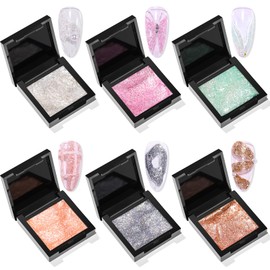 Makartt 3D Gel Nail Art: No Wipe UV 3D Sculpting Gel for Nail Art Kit, 6 Colors Fairy Aurora Powder Gels Set for Nails Design, Glitter Mermaid 3D Nails Charms