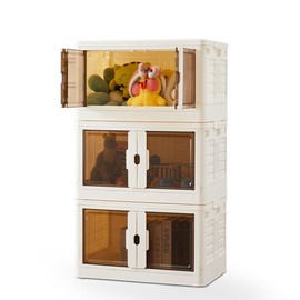 Sweet Furniture Stackable Plastic Storage Bins with Lids - Foldable Storage Boxes with Doors, Wheels, and Lockable Organizers for Living Room, Bedroom:_4 Tier_XL:26 "L * 15.7" W * 14.8 "H (80QT),310LBS