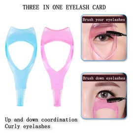 2 Pieces 3 in 1 Mascara Tool Eyelashes Tools Makeup Mascara Shield Applicator Guard Eyelash Guide for Makeup Women Girls (2 Sets, Pink and Blue)