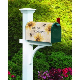 QueenKer Mailbox Covers Magnetic Standard Size 18.5" x 21.7" Hello Sunshine Yellow Daisy Bees Linen Texture Replaceable Post Wraps Letter Box Cover Welcoming Outdoor Decoration for Yard Patio Garden