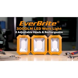 Everbrite 3000LM Rechargeable LED Work Light 7800mAh 3 Lighting Mode 180° Adjustable Heads