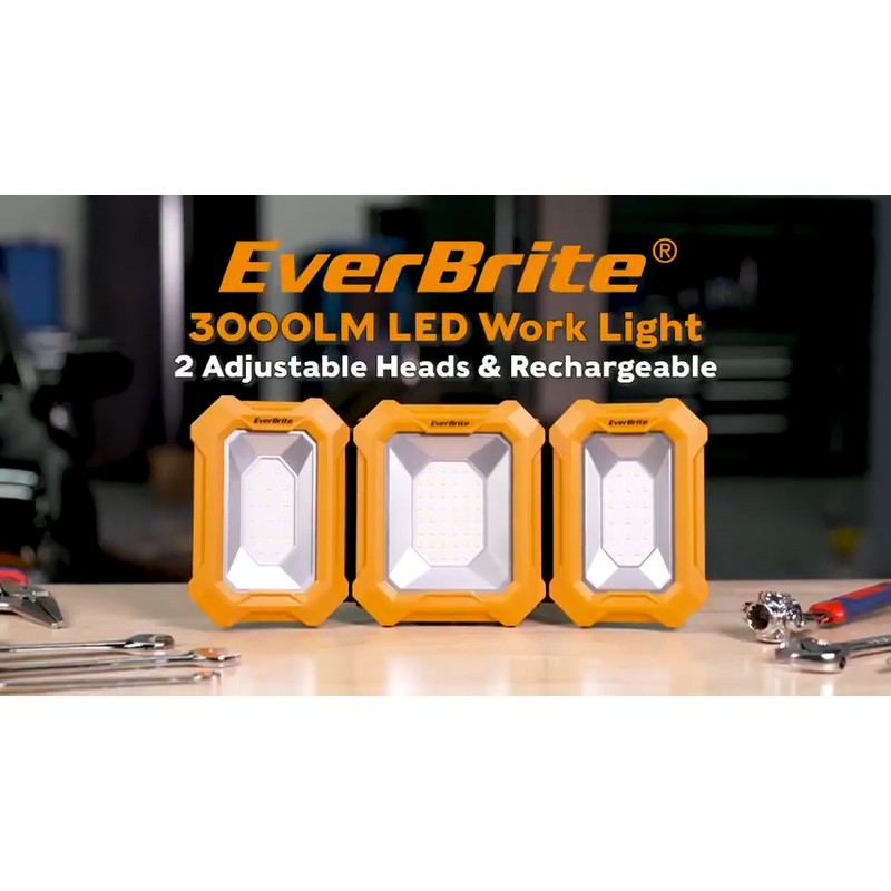 Everbrite 3000LM Rechargeable LED Work Light 7800mAh 3 Lighting Mode