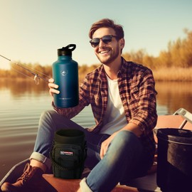 NATURE PIONEOR Insulated Water Bottles with Straw - 64oz Stainless Steel Vacuum Bottle with Holder/Carrier/Sleeve - Reusable 18/8 Food Grade Thermos Water Jug