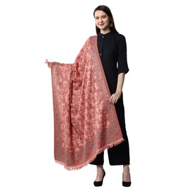 Weavers Villa Women's Pashmina Wool Blend Indian Handicraft Woven Shawls, Scarf, Wraps [Large Size: 40" X 80"] (Peach, [Size: 40 X 80 Inches])