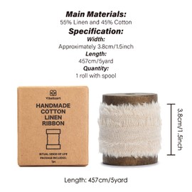 Vitalizart - Cinta de algodón beige nude de 1-1/2 pulgadas, flecos rústicos deshilachados para envolver regalos, invitaciones de boda, ramos de novia, manualidades, 5 yardas