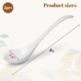 HANSGO Large Soup Spoons, 9 Inch Ceramic Chinese Soup Spoons, Asian Soup Spoons White Soup Spoons with Long Handled