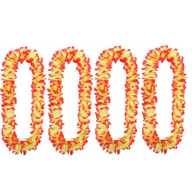 4 pcs Thickened Hawaiian Leis, Perfect Luau Party Supplies for Summer Beach Vacations, Essential Party Decorations for Birthday, Graduation, and Wedding Celebrations (4, Sunset Red)