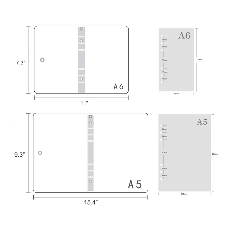 A6/ A5 6-Holes Colorful PP Cover Round Ring Binder Personal