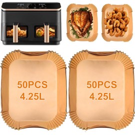 VIKKI 100 Stück Airfryer Backpapier für Heißluftfritteuse COSORI 8,5L, Rechteckig Airfryer Backpapier für COSORI Heißluftfritteuse 2 Kammern Dual Zone Airfryer Air Fryer XXL 8,5 L