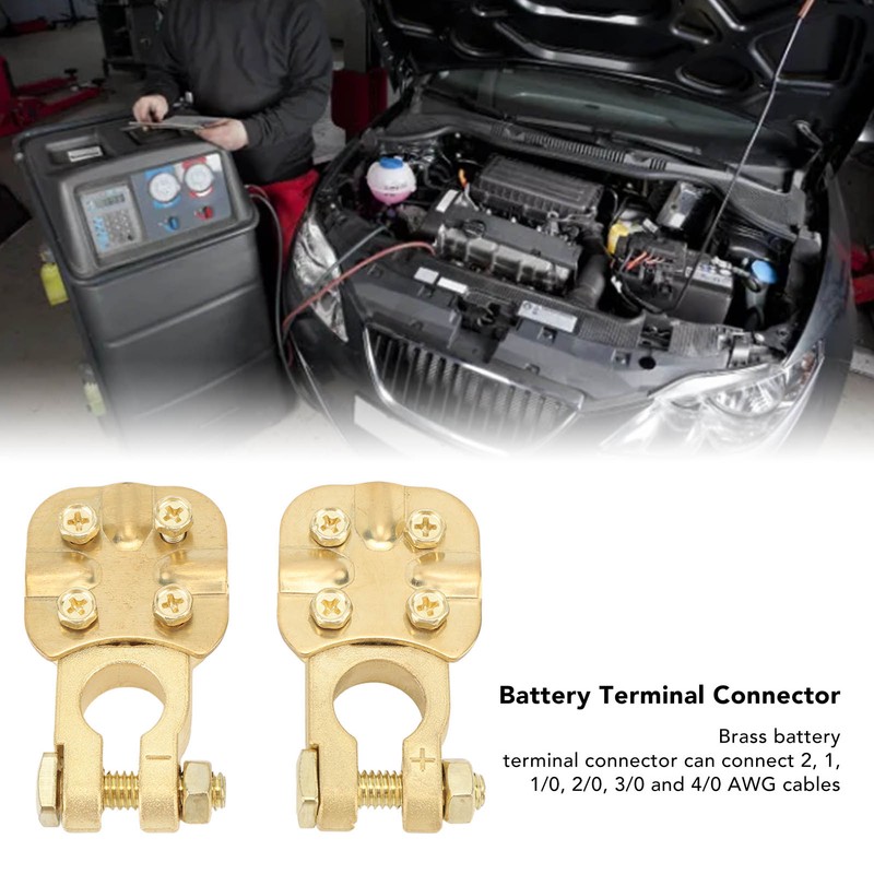 2Pcs Brass Battery Terminal Connector Car Top Post Clamp Set