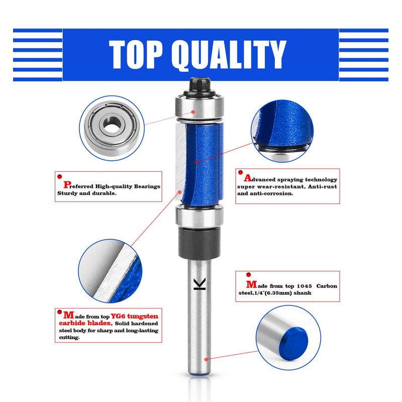 NICAVKIT 4Pcs Top and Bottom Bearing Flush Trim Router Bits