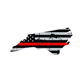 fagraphix Distressed North Carolina State Shaped Subdued US Flag Thin Red Line Sticker Decal Self Adhesive fire Fighter Firefighter Rescue Support NC 5" Wide