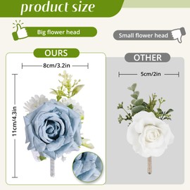 Qeedy Blue Rose Boutonniere Set of 6 for Men – Artificial Wedding Lapel Flowers Perfect for Groom, Groomsmen, Prom, Homecoming, Formal Events – Gift Box Included