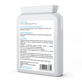 Olive Leaf Extract 6750mg Whole Leaf Equivalent - 60 Capsules - Containing 20% Active Oleuropein - Non GMO - Made in The UK