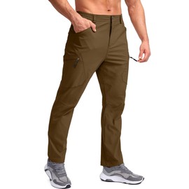 Pudolla Men's Hiking Pants Waterproof Travel Cargo Pants with 7 Pockets Stretch for Golf Fishing Climbing Brown XXL