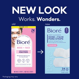 Bioré Nose+Face Blackhead Remover Strips, Deep Cleansing Strips for Nose, Chin, or Forehead, Instant Blackhead Removal and Pore Unclogging, Oil-free, Non-Comedogenic Use, Value Size 24 Count
