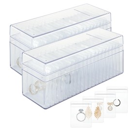 LOLYSIC 2 Pack Acrylic Jewelry Box Organizer with 40 Anti Tarnish Bags, Clear Jewelry Organizers, Jewelry Storage Case for Women Girls, Tangle-Free, Compact Storage for Necklaces/Earrings/Rings