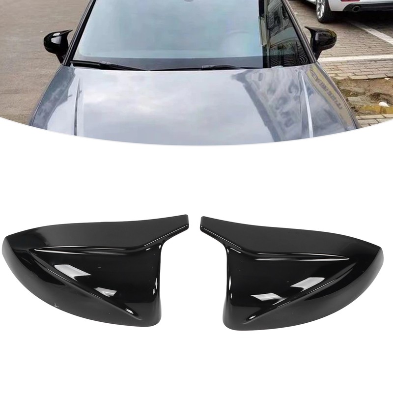 Pair Horned Rearview Side Door Mirror Covers Glossy Black Replacement