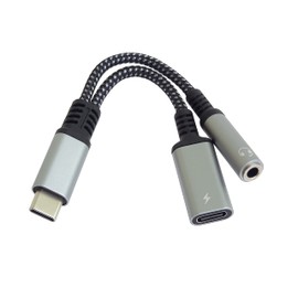 PremiumCord USB-C to Stereo Jack 3.5 mm and USB-C Adapter with DAC Chip, AUX, USB 3.2 Type C Male to Jack Jack Socket and USB-C Female, Compatible with All Android and iOS Devices, Silver, 10 cm