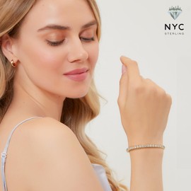NYC Sterling Tennis Bracelet for Women - 3mm Elegant Cubic Zirconia Bracelet 6.5"-7.5" - Versatile Jewelry for Women, Professional and Social Wear, 6.5 Inches, Brass, Cubic Zirconia