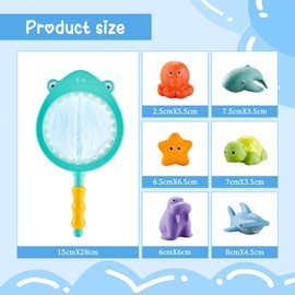 7 Stück Baby Badespielzeug mit Fischernetz Wasserspielzeug Kinder Badezeit Fisch Spielzeug Niedliches Fischspielzeug für Badewanne Schwimmbad Jungen Mädchen