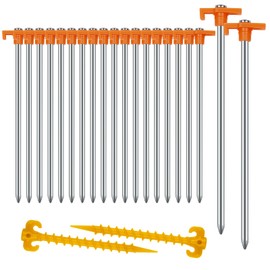 Tent Pegs, AVOFOREST Pegs, Sturdy, Camping Tent Accessories, Long and Robust Pegs, Ideal for Normal and Hard Floor, 18 cm (Orange, 20 Pieces)