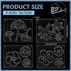 BENECREAT 4Pcs Acrylic Sashiko Stencil, Rectangle Flower and Leaf Pattern Embroidery Tool Drawing Line Template for Hand Quilting and Embroidery, 3mm Thick