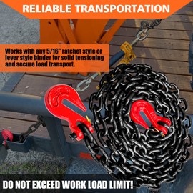 YATOINTO G80 Binder/Safety Chain 5/16 Inch x 20 Foot Transport Binder Chain with Clevis Grab Hooks 4,900 lbs Safe Working Load Logging Chain for Transporting Towing Tie Down Binding Equipment