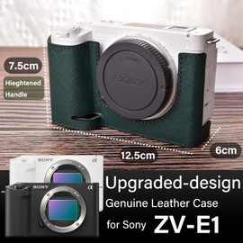 MUZIRI KINOKOO Sony ZV-E1 Case, Genuine Real Leather Half Case with Hand Grip for Sony ZV-E1/ZVE1 Camera - Protective Case with Bottom Opening Version - Green