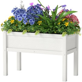 BIVODA Small HDPE Raised Garden Bed, Elevated Planter Box with Legs, Outdoor All-Weather Planter Raised Beds for Seeds, Herb, Flower, Vegetable (White)