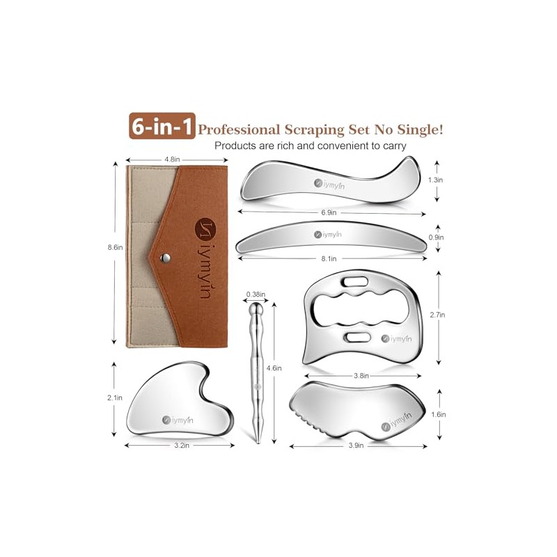 [Niymyin] 6-in-1 Stainless Steel Muscle & Fascia Scraper Tool Set,