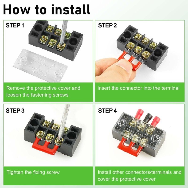 4sets 12 Position Electrical Terminal Block Strips，Dual Row Screw Terminals
