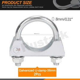 Rustark 2Pcs 1-1/4” 32mm Stainless Steel Exhaust U Clamp with Saddle Flange Heavy Duty Silencer Exhaust Clips U-Bolt Muffler Tip Exhaust Clamp U-Bolt Clamps for Machinery Automotive Exhaust Tail Pipe