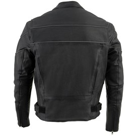 Milwaukee Leather SH1785 Men's Black Leather Scooter Style Motorcycle Jacket w/Side Stretch and Reflective Piping - 5X-Large