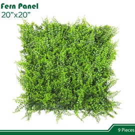 Goleray 20"x20" 9Pack Greenery Wall Backdrops Artificial Grass Panel Faux Hedge Boxwood Panels Ivy Privacy Fence Outdoor Fake Plants Wedding Décor,Fern with Backing