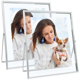 Qiannhee Silver Floating Frame (10x12inch,2 Pack), Picture Frame Hold 10x12in 8x10in 5x7in Photo for Tabletop, Glass Finish Metal Stand Frame