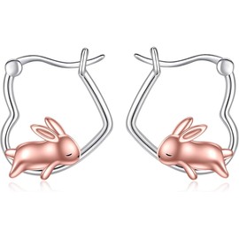 URONE Rabbit Earrings Silver 925 Hoop Earrings Rabbit Jewellery Rabbit Gifts for Women, No Gemstone