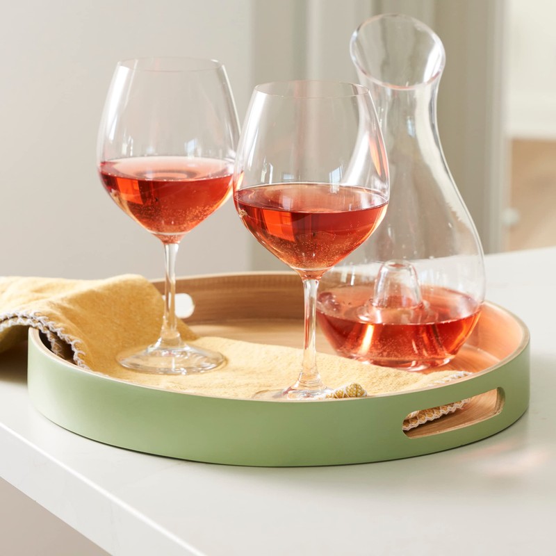 HABITAAS Spun Bamboo Round Serving Tray, Sage, 13.75 Inches
