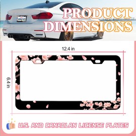 Cherry Blossoms License Plate Frame - Personalise Beautiful Cherry Blossom License Plate Holder, Rust-Proof Auto Stainless Steel Parts License Plate Cover Decoration for Standard Us 12x6 Inch
