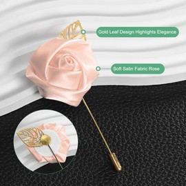 M METERXITY 12-Pack Flower Lapel Pins for Men, Golden Leaf Rose Boutonnieres Pin for Wedding/Dance/Party, Mens Lapel Pins for Suits Satin Flower Corsage Hat Pins [Snow Tooth Powder]