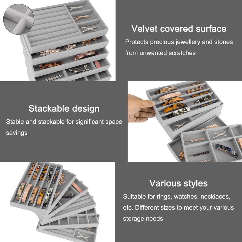 12Pcs Velvet Stackable Jewelry Trays, Jewelry Drawer Organizer, Large Removable