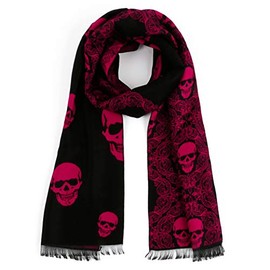 Landisun Skull Scarf Soft Shawl Long Elegant Burgundy and Black
