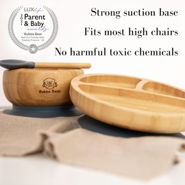 Bubba Bear ® Baby Weaning Set | Bamboo Plates, Bowls & Spoons for Toddler Led Feeding | Suction Plate, Bowl & Spoon Sets for Babies from 6 Months | Optional Matching Kids BLW Bib