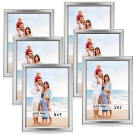 LaVie Home 5x7 Picture Frames (6 Pack, Silver) Simple Designed Photo Frame with High Definition Glass for Wall Mount & Table Top Display, Set of 6 Classic Collection