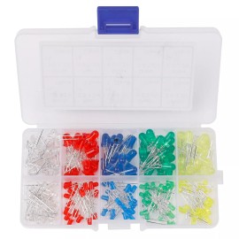 compstudio 200pcsLED Diode Light 5Colors 3mm&5mm Emitting Round Assorted Color W/R/Y/G/B